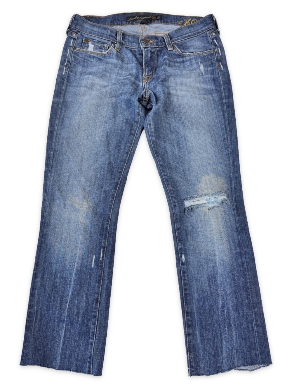 Lucky Legend Jeans Womens 6/28 Blue Denim Low Rise Distressed Frayed Hem Stretch
